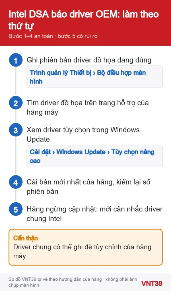 Sơ đồ thứ tự chọn driver đồ họa khi Intel Driver & Support Assistant báo driver của hãng máy