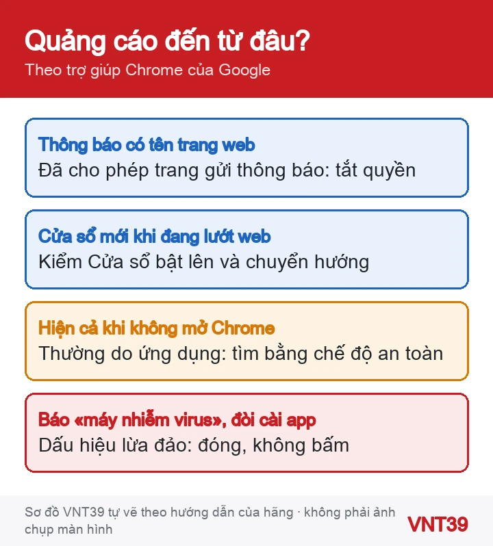 Sơ đồ các nguồn quảng cáo bật lên trên Android và cách xử lý tương ứng