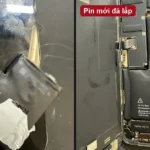 Ca thay pin iPhone 14 Pro Max tại VNT39: pin cũ bị phồng và pin mới đã lắp